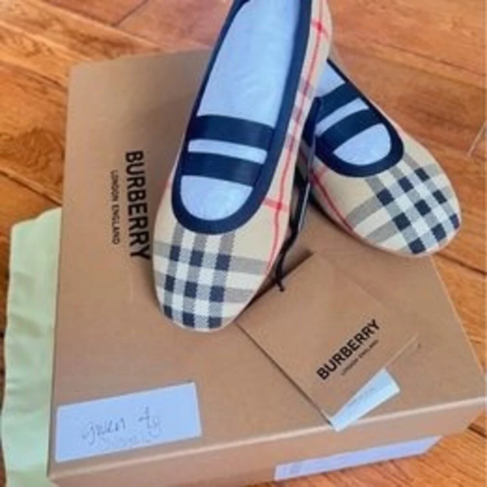Burberry Mini Grace Logo Detail Check Ballerina Flat